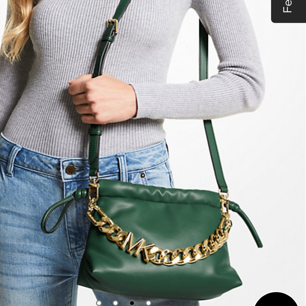 NWOT Michael Kors Lina XS Drawstring Crossbody Bag Green Moss Authentic Gold